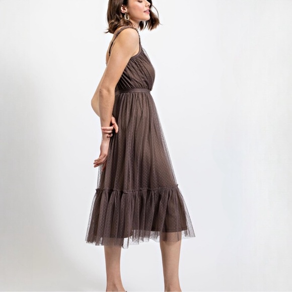 New Romantic Swiss Dot Brown Tulle Dress - Picture 4 of 7